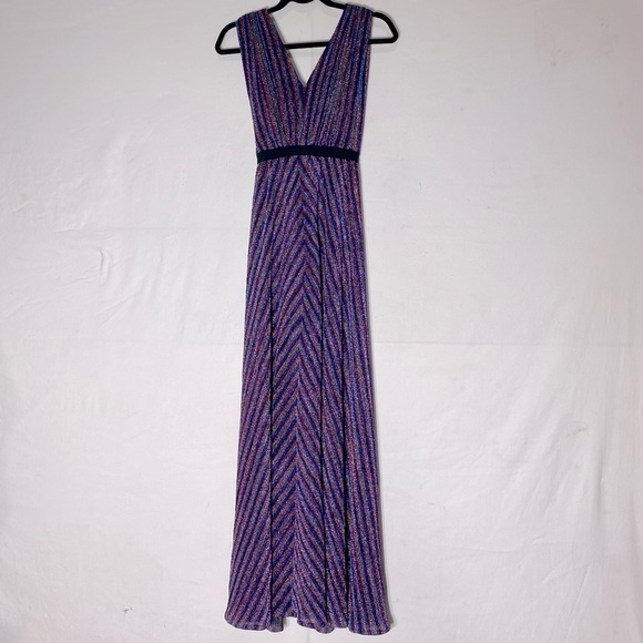 BCBGMaxAzria Metallic Stripe Pleated Gown Purple XXS - Picture 2 of 16